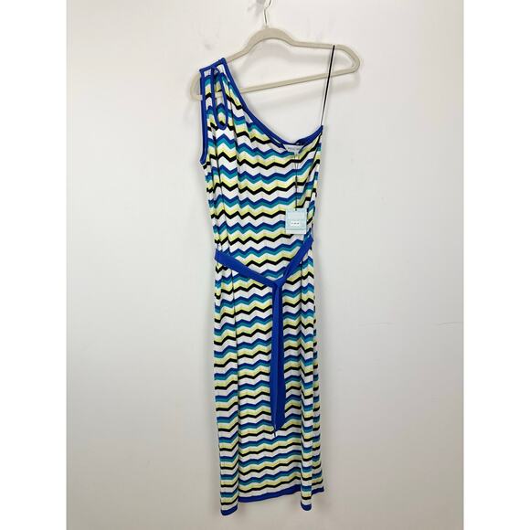 Ming Wang Modern Fit One Shoulder Column Maxi Dress Chevron Soft Knit Large NWT - Picture 5 of 16